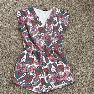 Rag Therapy Paisley Print Romper in Pink and Green